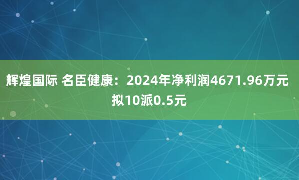 辉煌国际 名臣健康：2024年净利润4671.96万元 拟10派0.5元